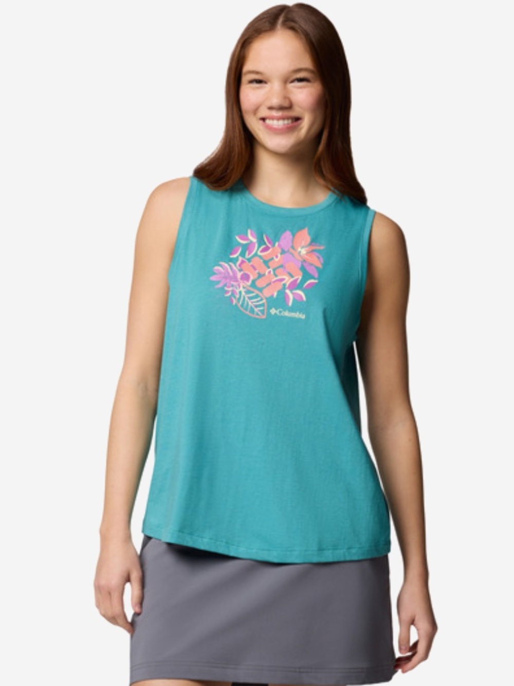 Columbia Women’s Teal Floral Graphic Sleeveless Tank XL Like New